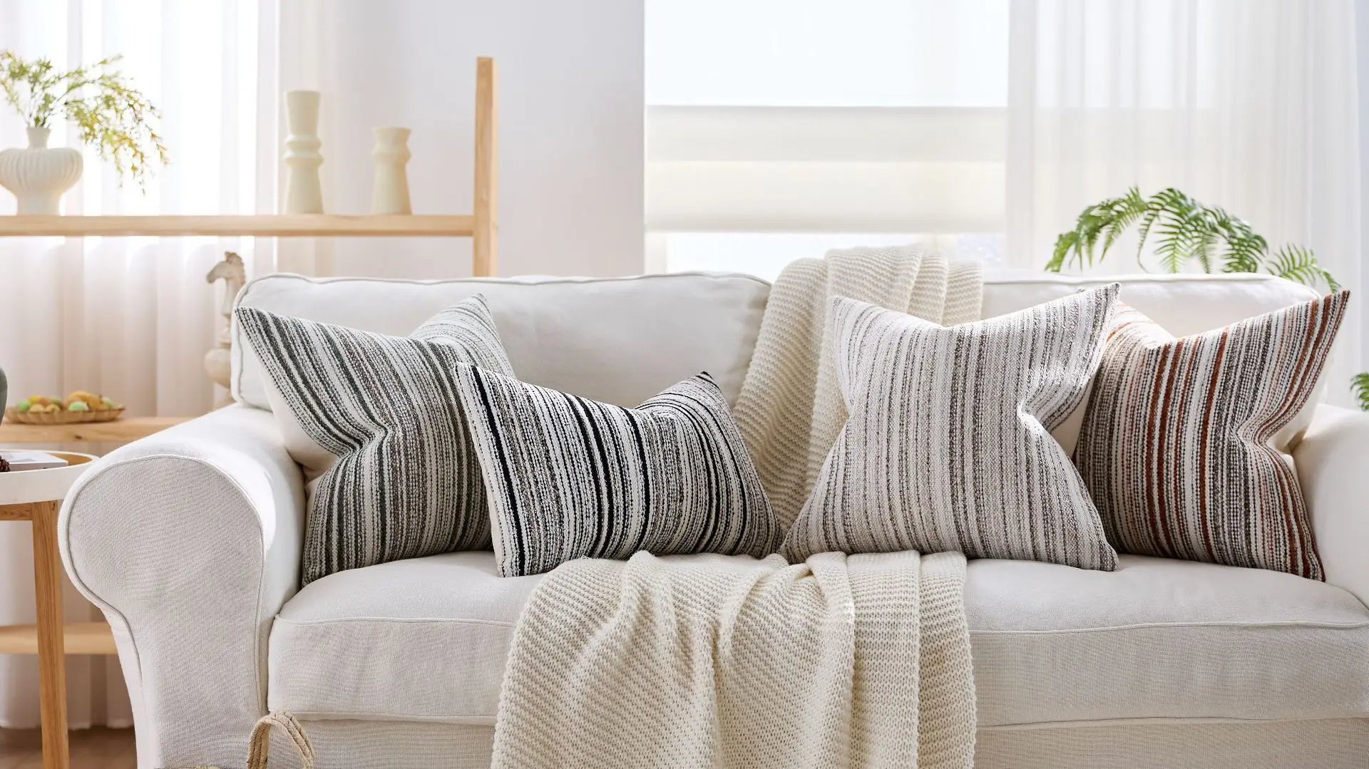 Boucle-Kissenbezüge, strukturiert, gestreift, Couch-Kissenbezüge, weicher dekorativer Kissenbezug, Sofa, Stuhl, Schlafzimmer, Wohnzimmer, Heimdekoration – Detail 4