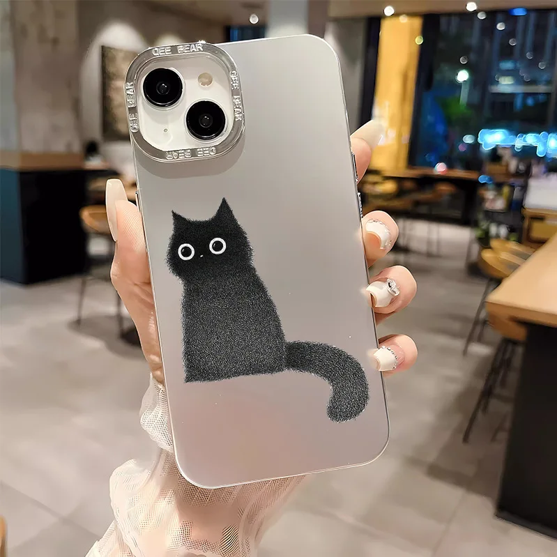 Cute Cartoon Little Black Cat Custodia Per Cellulare Elettrolitica Per Iphone12 13 13Pro 13Promax 14 14Pro 14Promax 15 15Pro 15Promax