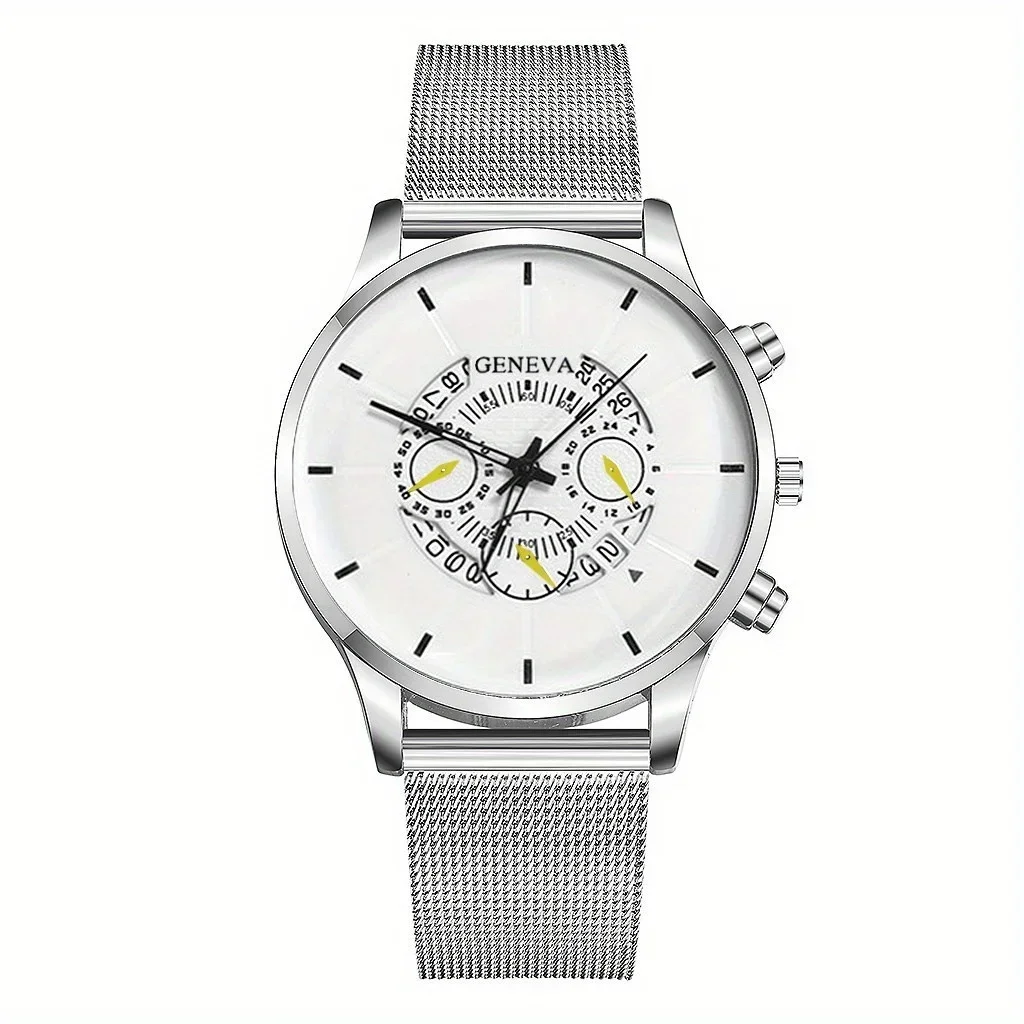 Popular Men's Watch Perspective Calendar Display Simple And Elegant Business Watch Multicolor Alloy Mesh Strap Watch Ultra-thin