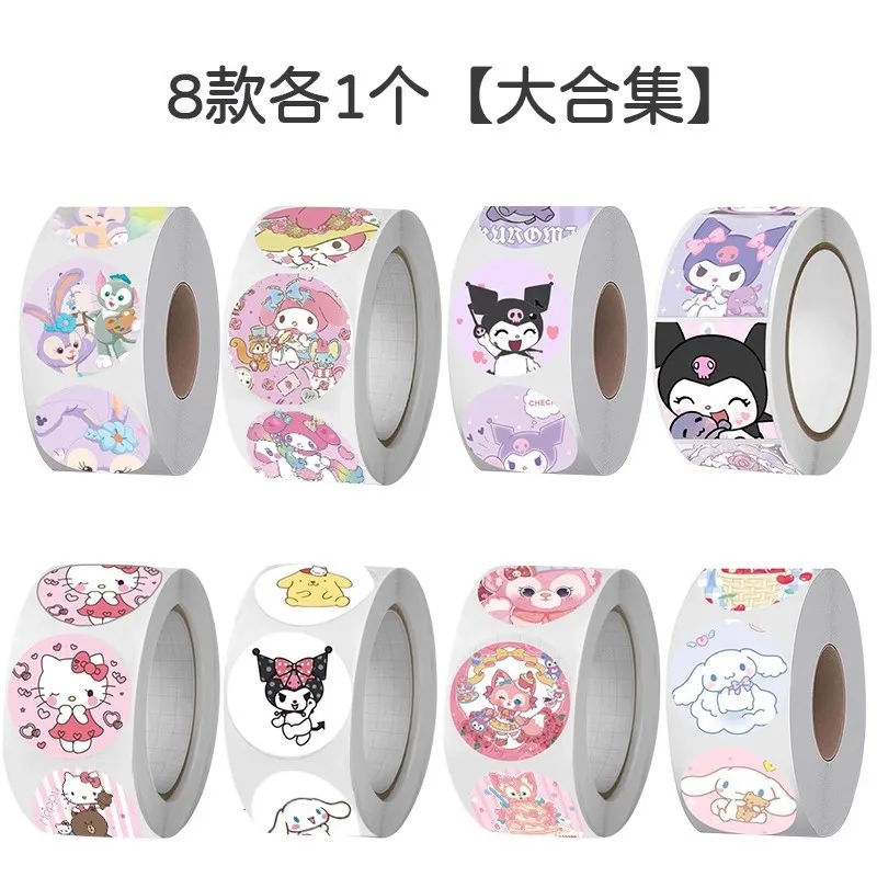 

500Pcs/Roll Cartoon Stickers Kawaii Hello Kitty Melody Kuromi Cinnamoroll Luggage Graffiti Decals Kid Toy Decoration Sticker