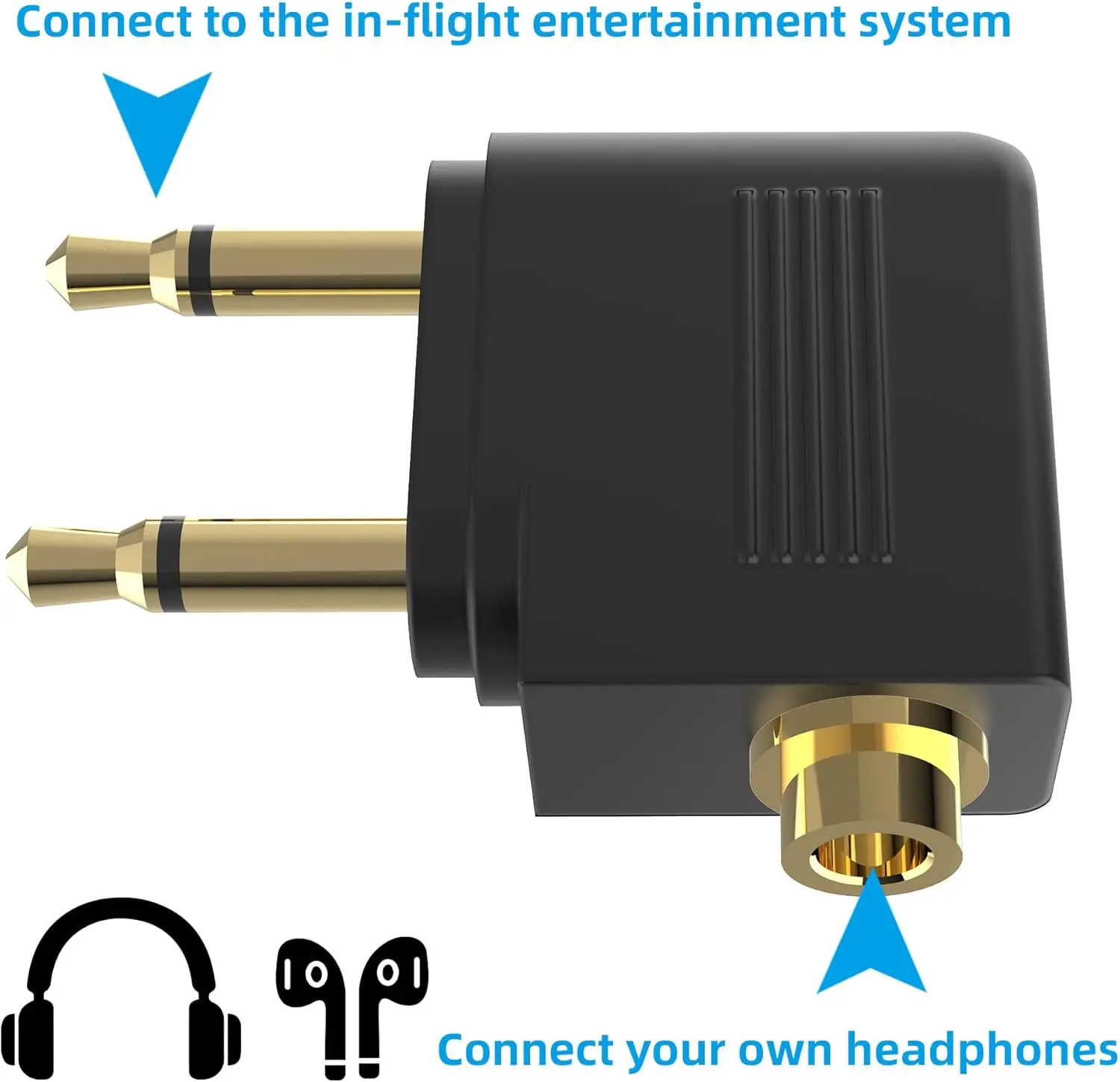 In-Flight Entertainment Headphone Adapter - Dual 3.5mm to Single 3.5mm Converter Plug