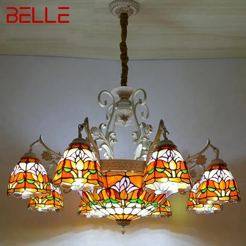 

BELLE Tiffany European Living Room PendantLamp Vintage Creative Color Glass restaurant Bedroom Hotel Chandelier