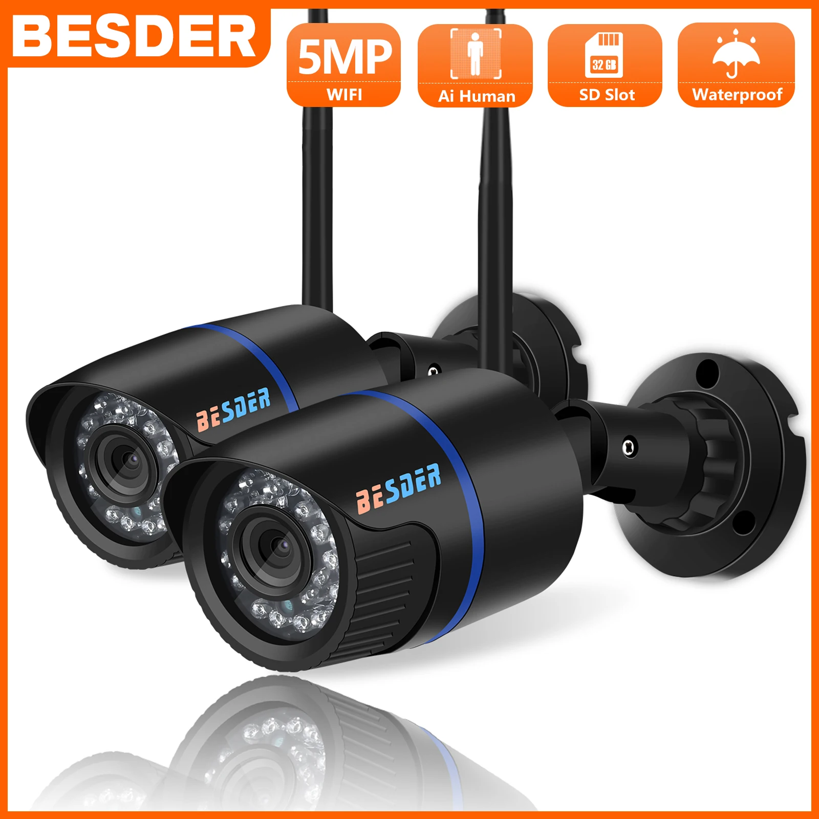 BESDER ICN2-Caméra IP WiFi P2P, 1080P, Audio Statique, Alarme