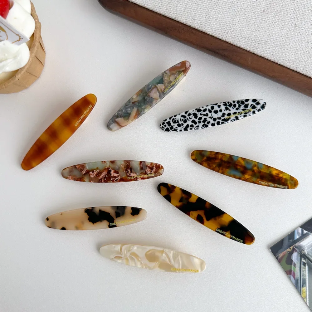 Acetate Tortoise Shell Hair Clips Colorful Geometric Barrettes for Women, Oval Side Pins&Stylish Hair Accessories Retro Hairpins