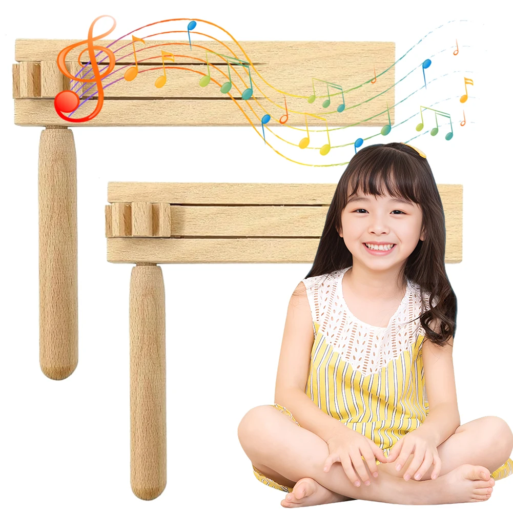 2Pcs Wooden Ratchet Sound Noisemaker Castanet Musical Instrument Rotating Ratchet Sound Toy for Game Party Activities