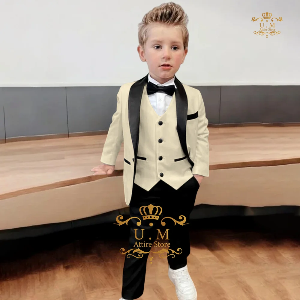 Boy Formal Suit Jacket Vest Pants 3-piece Set For Kid Toddler Elegant Attire for Wedding Prom Party Birthday Gift Tuxedo