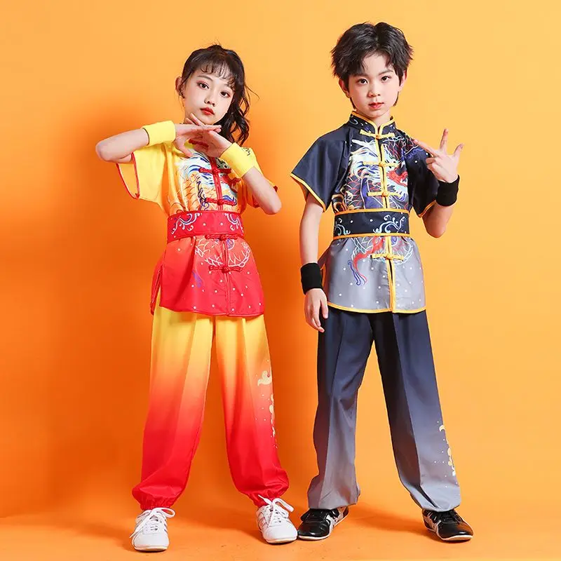 

2024 new chinese children's day martial arts performance set chinese kids outfit tai chi costume unisex wushu training clothes