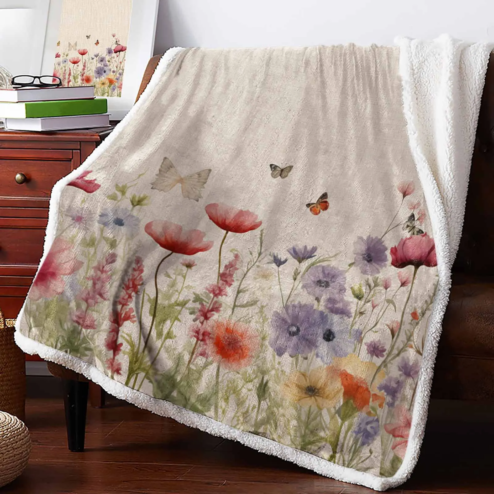 

Watercolor Daisy Flower Butterfly Cashmere Blanket Winter Warm Soft Throw Blankets for Beds Sofa Wool Blanket Bedspread