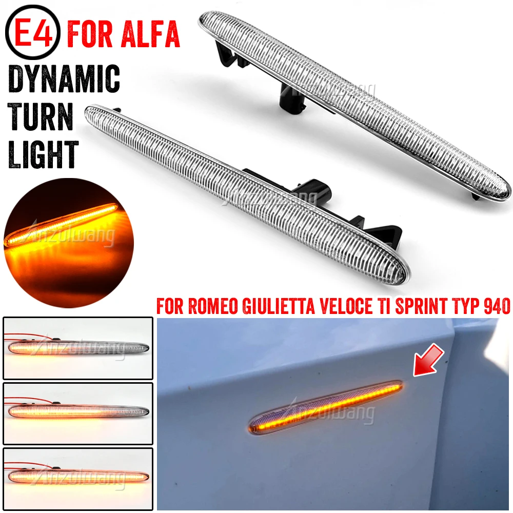 

2Pcs LED Dynamic Side Marker Lights Arrow Turn Signal Blinker Lamps For Alfa Romeo Giulietta 940 Juliet Sprint Veloce 2010-2021