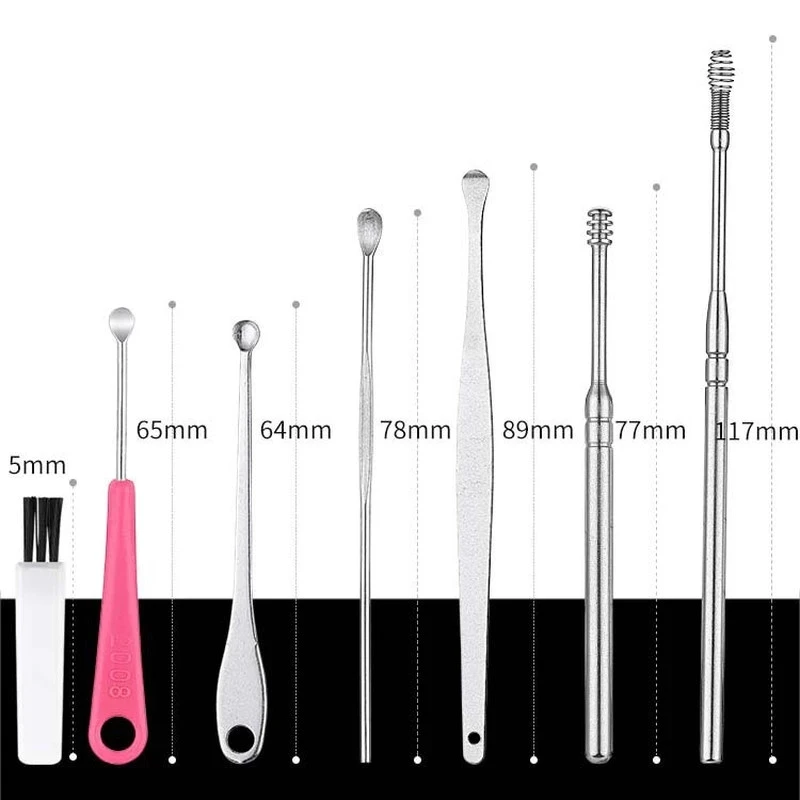 8PCS Set Ear Wax Pickers Earpick Remover Curette Earwax Removal Cleaner Spoon Shovel Piercing Kit Ear Care Booger Cleaning Tool 6