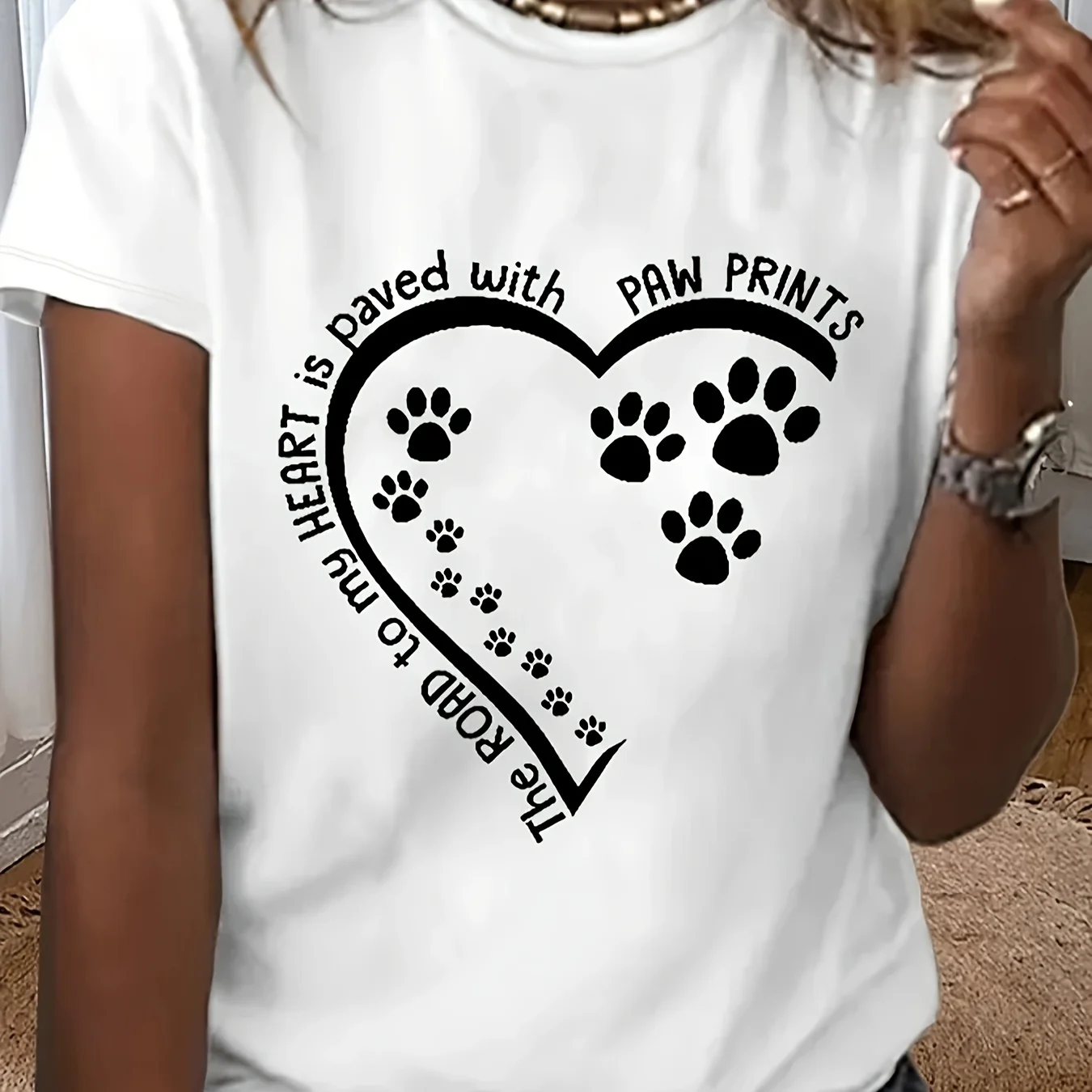 

Женская футболка с круглым вырезом и принтом «лапа и сердце»-Повседневная футболка с коротким рукавом для весны и лета