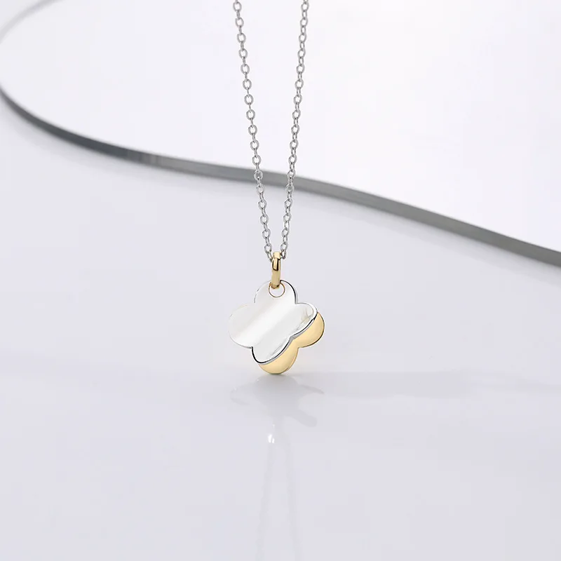 

Stylish S925 Silver Necklace for Women Simple Four-leaf Clover Shape Pendant High Quality Two-color Necklace Clavicle