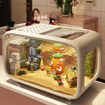 Luxury Fish Tank For Home Use, High-end With Cover, Transparent Living Room, Landscaping, Ecological Tank, Entrance Decoration,