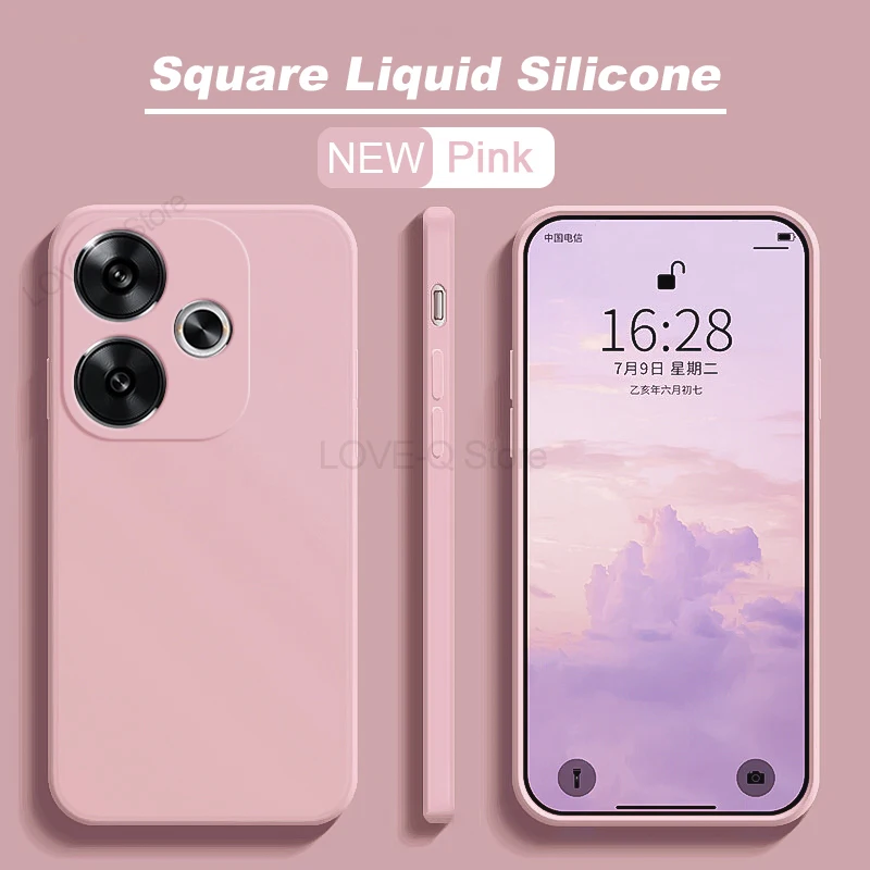 Enhanced Liquid Silicone Protective Phone Case - Square Design, Soft TPU Back Cover