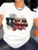 Women's Patriotic USA Flag Fireworks Graphic T-Shirt - Breathable Cotton Casual Round Neck Short Sleeve Top for Summer 1