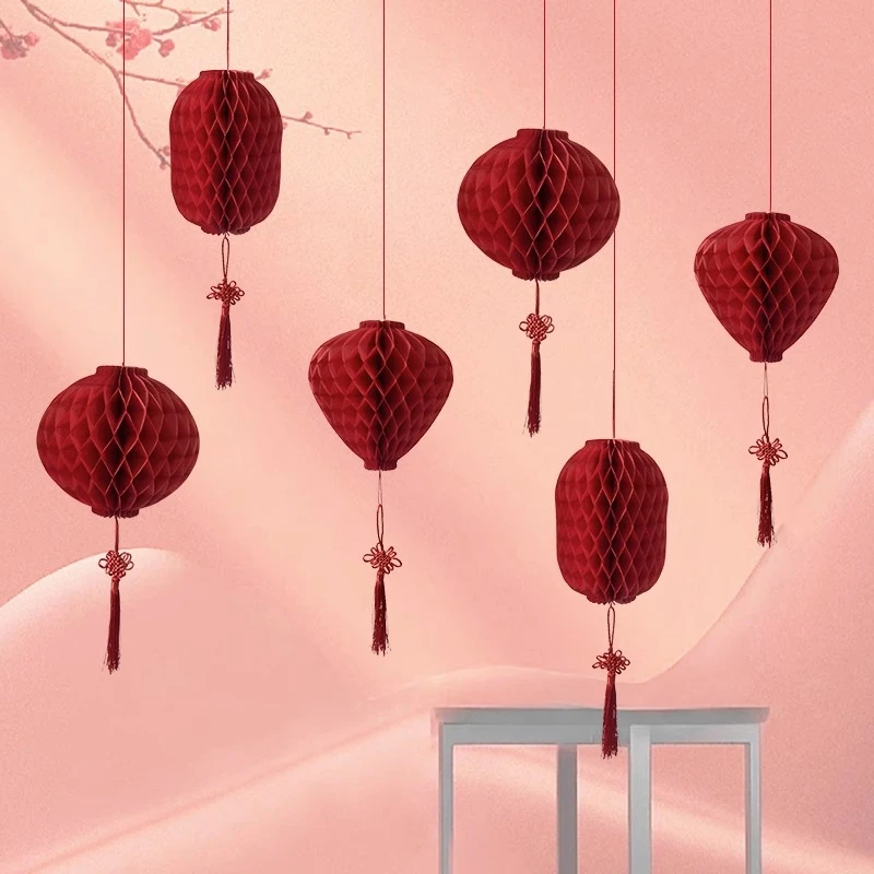 New Year Decorations New Year Decorations Paper Honeycomb Ball Lantern Hanging Ornaments Folding Handmade DIY Desktop Spring Festival Home Decor