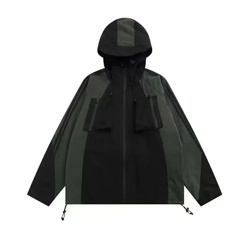 Deeptown Vintage Black Hooded Jackets Women Y2k Oversize Windbreaker Japanese Style Techwear Harajuku Street Zipper Track Jacket