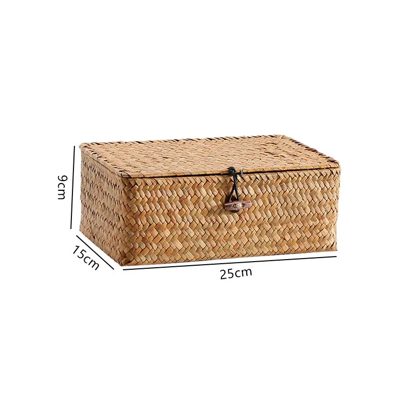 Handmade Wicker Woven Storage Box Rattan Storage Finishing Basket with Lid Sundry Bath Cosmetic Towel Container Laundry Basket 2