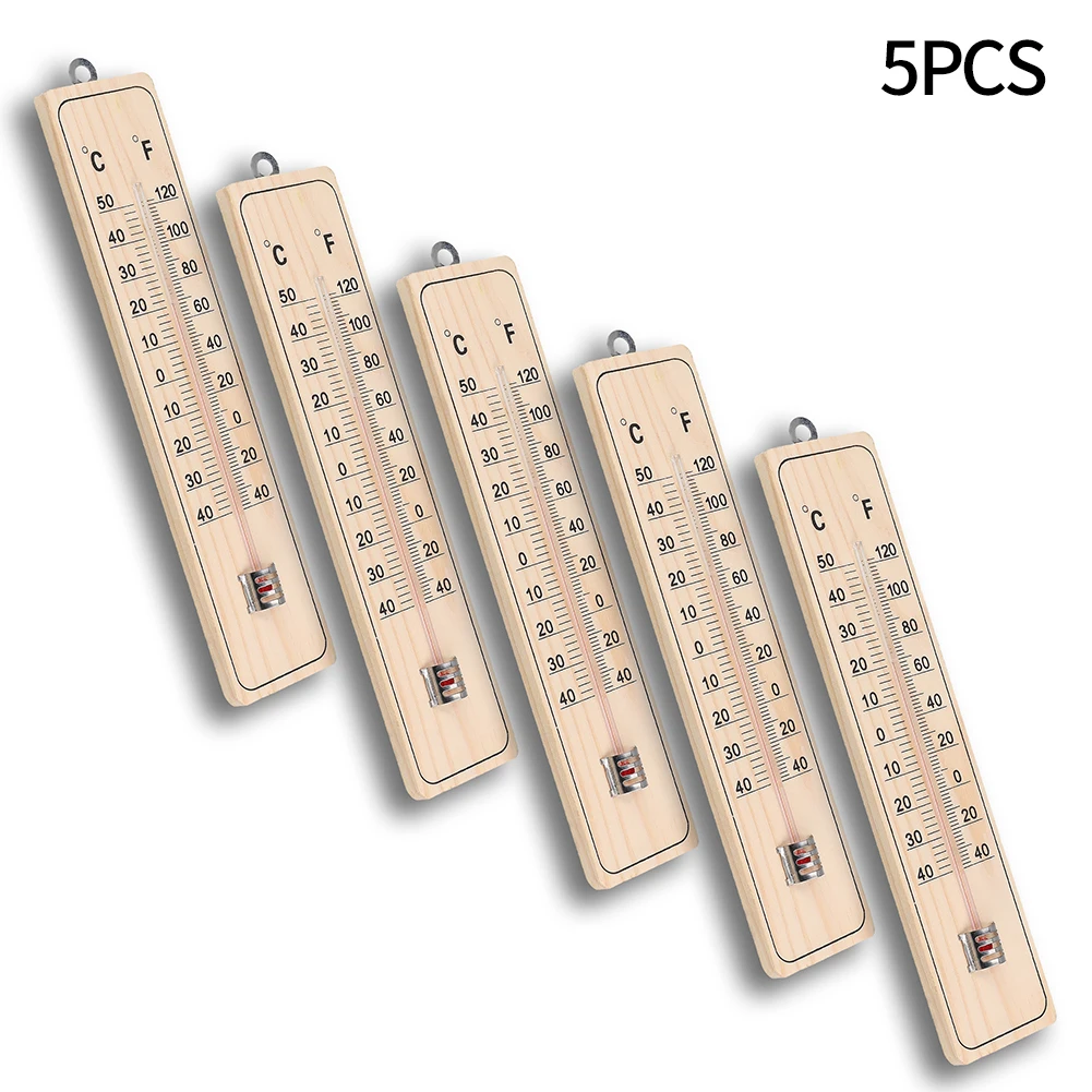 5Pcs Thermometer Outdoor Indoor Wooden Scale Thermometer Analog Room Garden  Thermometer Set Temperature Meter Sensor