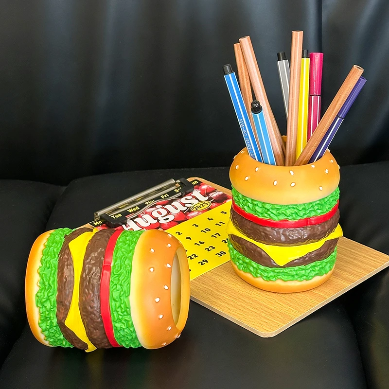 Miniso Delicious Burger Pen Holder Cute Burger Pen Holder Bedroom Desk Decoration Storage Organizing Gift for Friends
