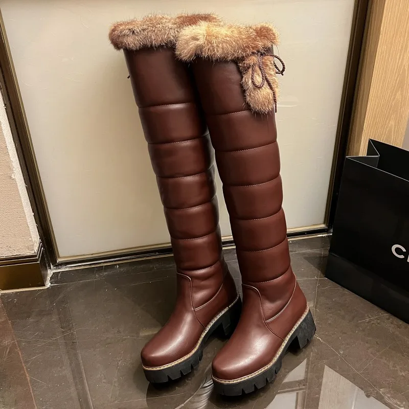Plush Women's Snow Boots Winter Shoes Waterproof Warm Thick Fur Over the Knee High Boot Ladies Black Brown Brand Rain Shoes women snow boots