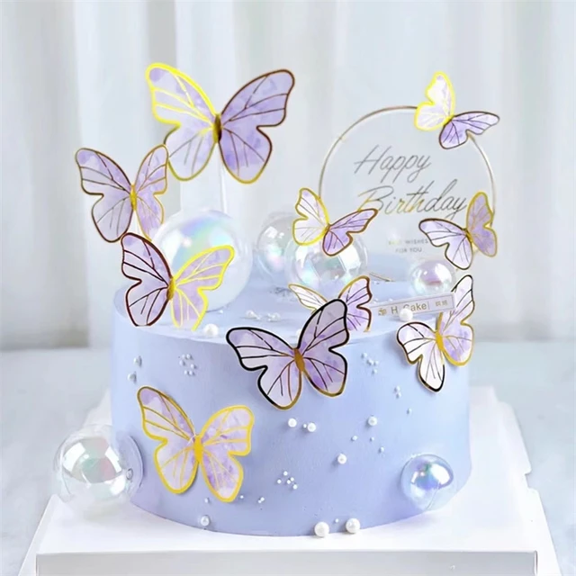 Decoração De Bolo Roxo Rosa Borboleta, Cobertura Para Bolo De Feliz  Aniversário, Pintado À Mão Para Casamento, Festa De Aniversário, Chá De  Bebê - Materiais P/ Decoração De Bolo - AliExpress