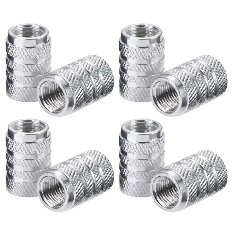 DSYCAR 4Pcs Silver Car Tire Valve Stems Cap Knurling Style Tire Valve Cap Aluminum Tire Wheel Stem Air Valve Cap for US Schrader - Image 4