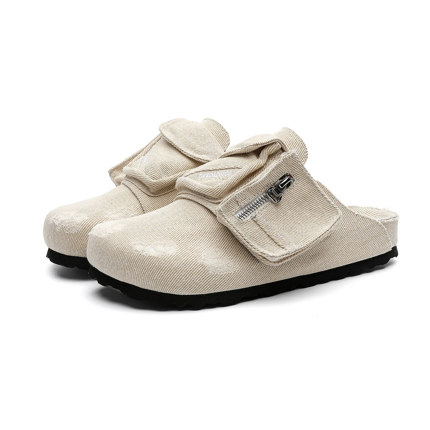 Zoccoli in denim da uomo, mules, mocassini semi-aperti, ciabatte, scarpe casual aperte dietro, sandali, ciabatte basse da donna con tasca