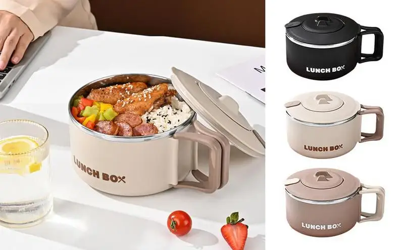 

Instant Noodle Mug With Lid 1200ml Insulated Stainless Steel Food Bowl Anti Scalding Ramen Bowl For Dorm Room Offices College