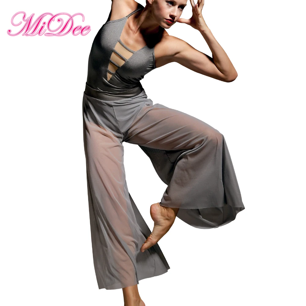 Dance Outfit Contemporary Costume Leotard Mesh Culotte Bodysuit Stage Performance Wear 2 Piece