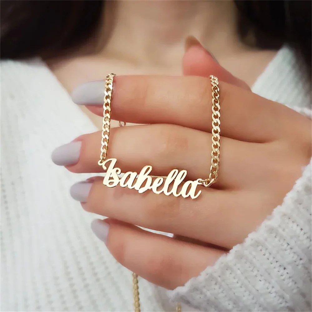 Personalized Name Necklace For Women Custom Letter Name Pendant Figaro Chain Necklace Fashion Stainless Steel Jewelry Gift