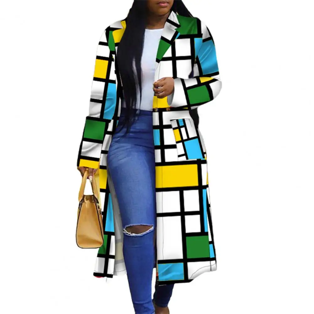

Trendy Lady Jacket Turndown Collar Autumn Winter Autumn Shirt Dress Color Block Plaid Lapel Coat