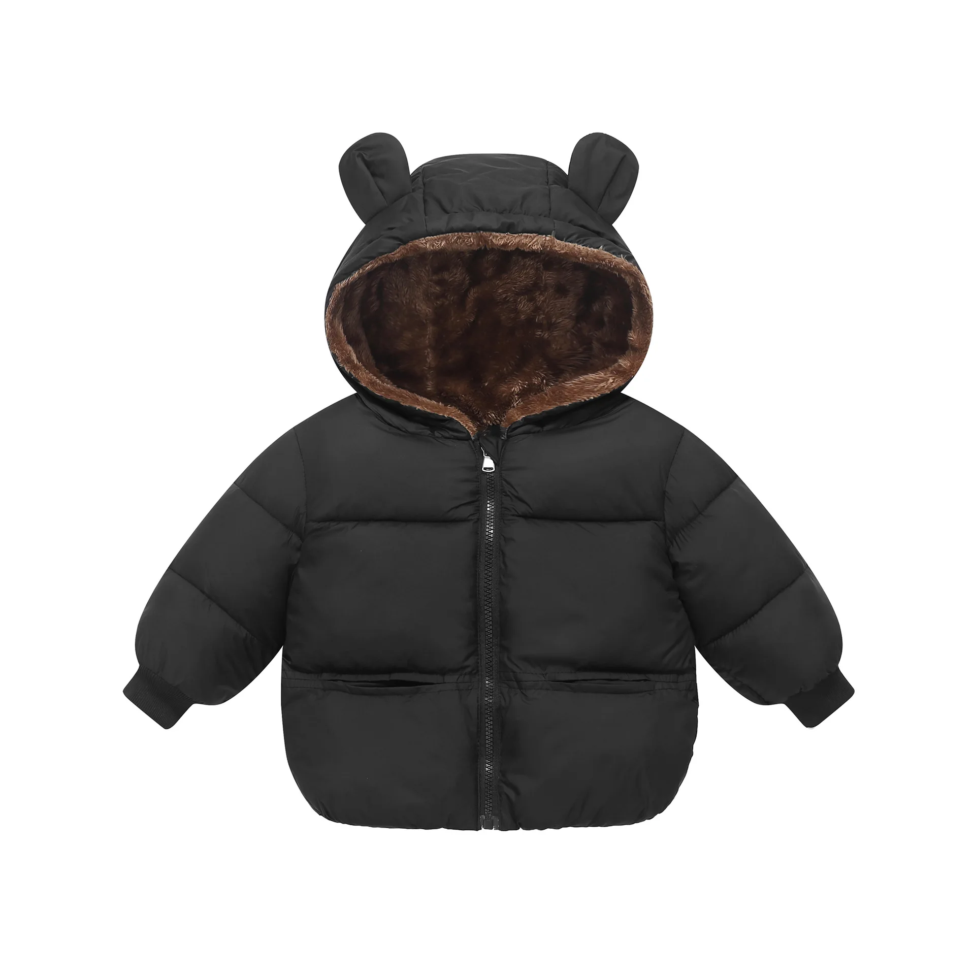 Children's Bear Ear Hooded Puffer Coat with Pockets Kids Warm Winter Outerwear