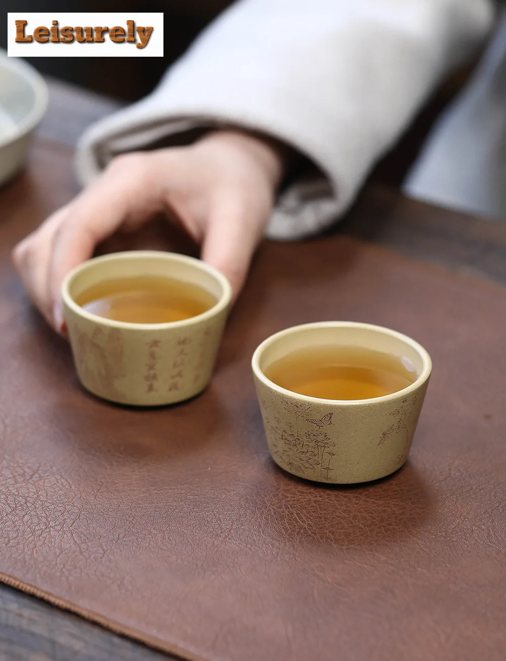 70ml Handmade Yixing Purple Sand Teacup Engraving Lotus Master Cup Small Tasting Tea Bowl Chazhan Puer Mug Chinese Zisha Teaset