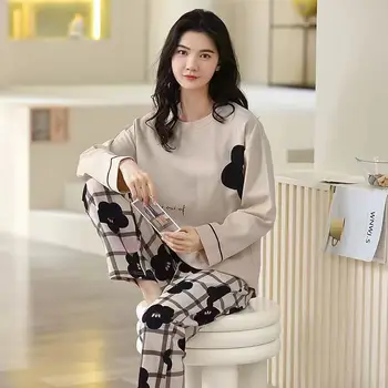 Spring/Autumn New Arrival Women's Plus Size Loose-Fit Long-Sleeved Pyjama Set with Trousers Relaxed-Fit Casual Sleepwear Homewea 1