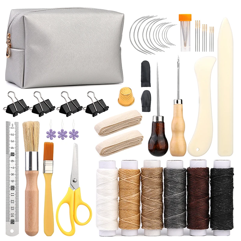 Hand Bookbinding Tools Kits Supplies Paper Awl Steel Curved Needles Ruler Wax Thread for DIY Crafts KRABALL 49/41/33pcs leather craft tool kit leather craft tool leather craft tools leather tools leather sewing kit