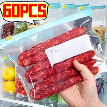 Sacs alimentaires réutilisables pour réfrigérateur, 60/10 pièces, sac frais à fermeture éclair pour légumes, conteneur Transparent pour fruits, pochette de rangement scellée 1