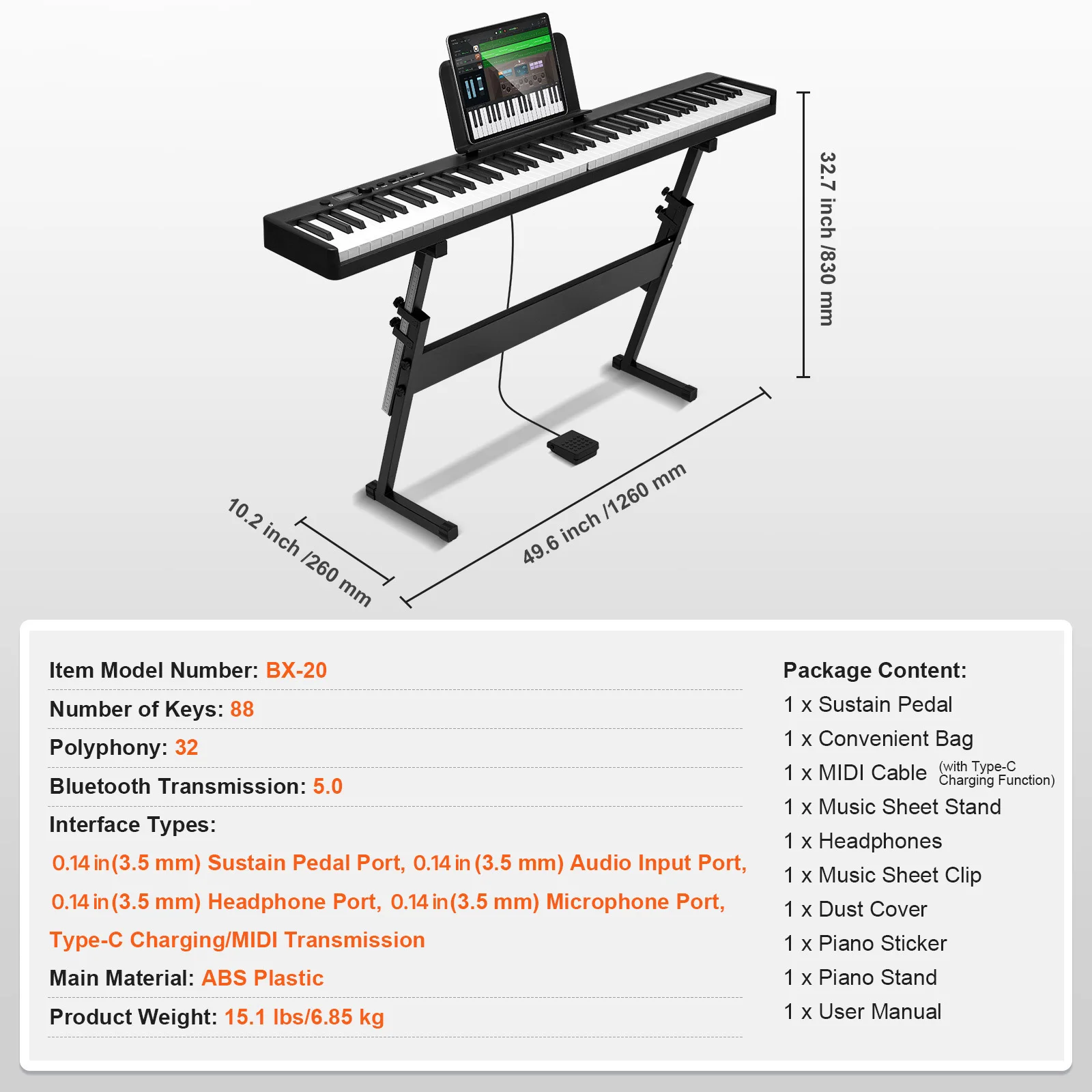 SucceBuy 88-Tasten-Klapptastatur-Klavier, Bluetooth, tragbares elektronisches digitales faltbares MIDI-Klavier, wiederaufladbar, für den Einsatz an Anfänger