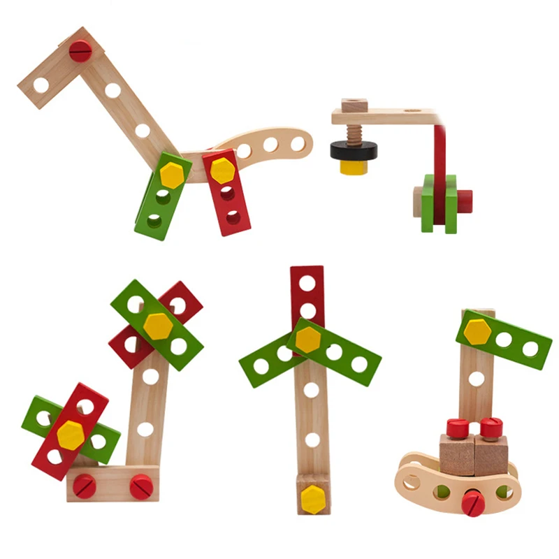 Wooden Nut Screw Disassembly Assembly Toolbox Toys Simulation Repair Carpenter Tool Creative DIY Pretend Play Set For Children 5