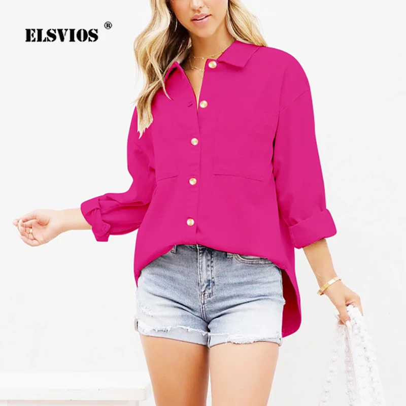 

Women's Fashion Simple New Long Sleeves Shirts Autumn Winter Casual Solid Color Buttons Cardigan Elegant Lapel Irregular Blouses