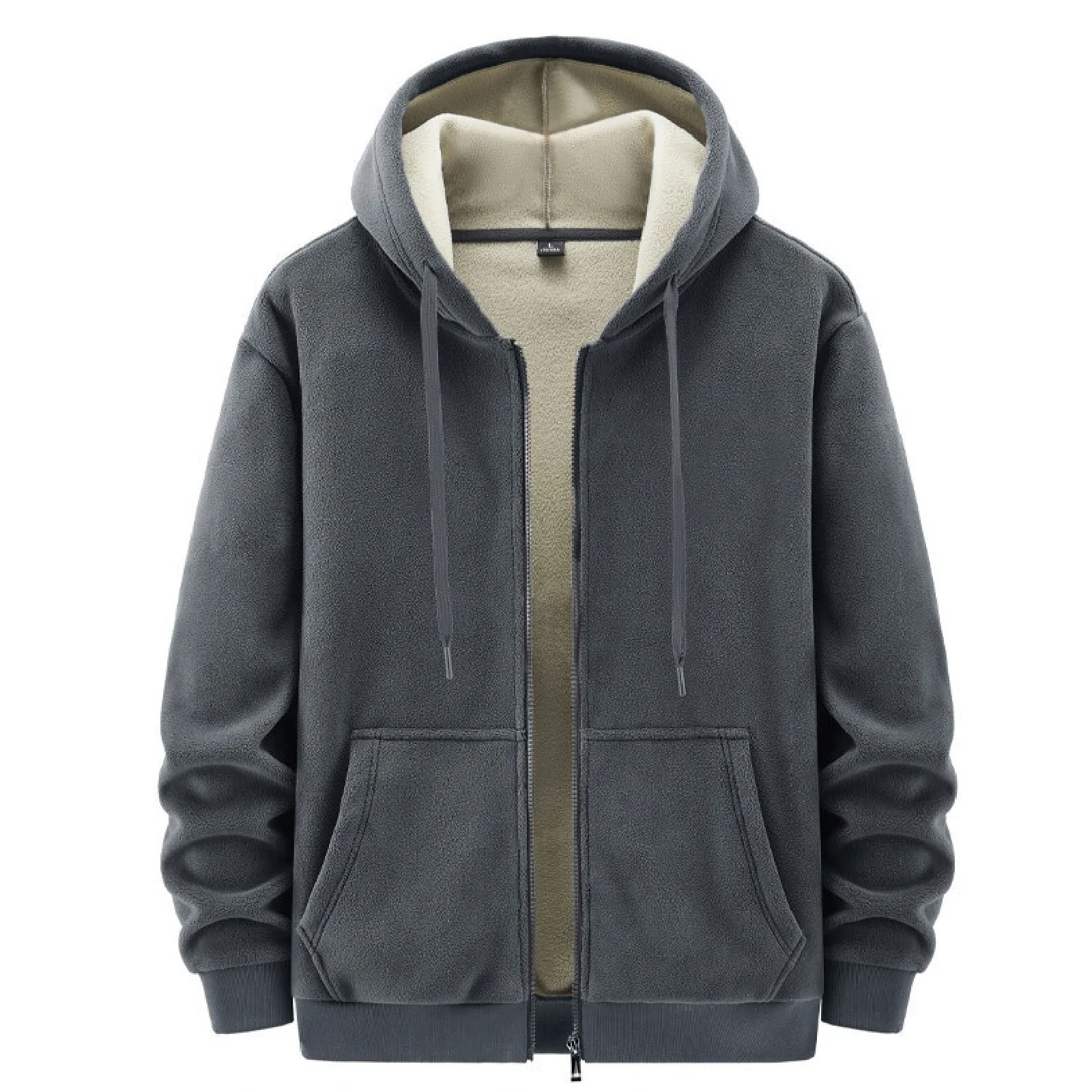 

Plus Size Men's Winter Jacket Hoodie Solid Grey Black Coffee Fleece Jacket Korean Style Vintage Coat Male Windbreaker Jacket 4XL