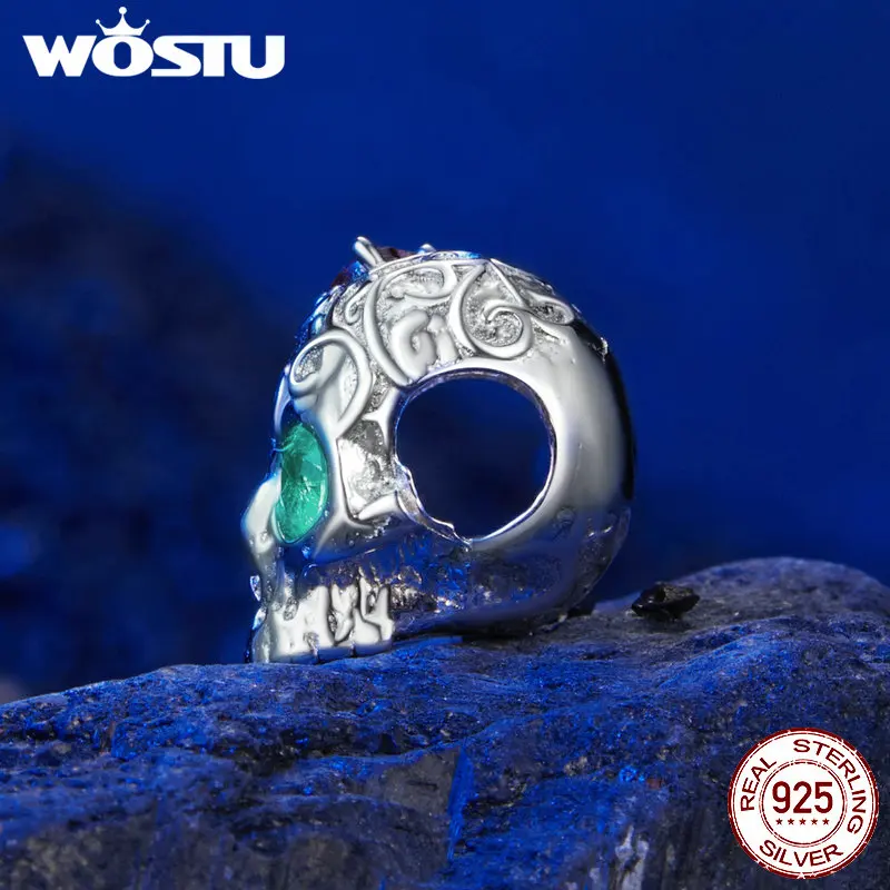 WOSTU 925 Sterling Silver Luminous Halloween Charms Cherry Skull