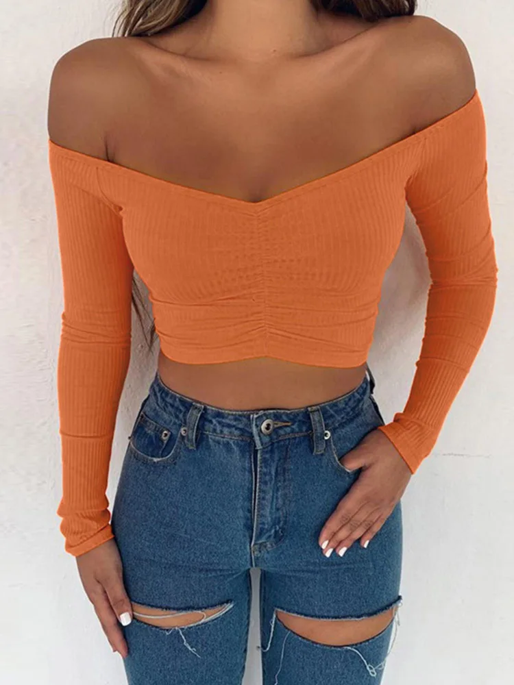 Women's Off-Shoulder Long Sleeve Tee - Chic Autumn Fashion