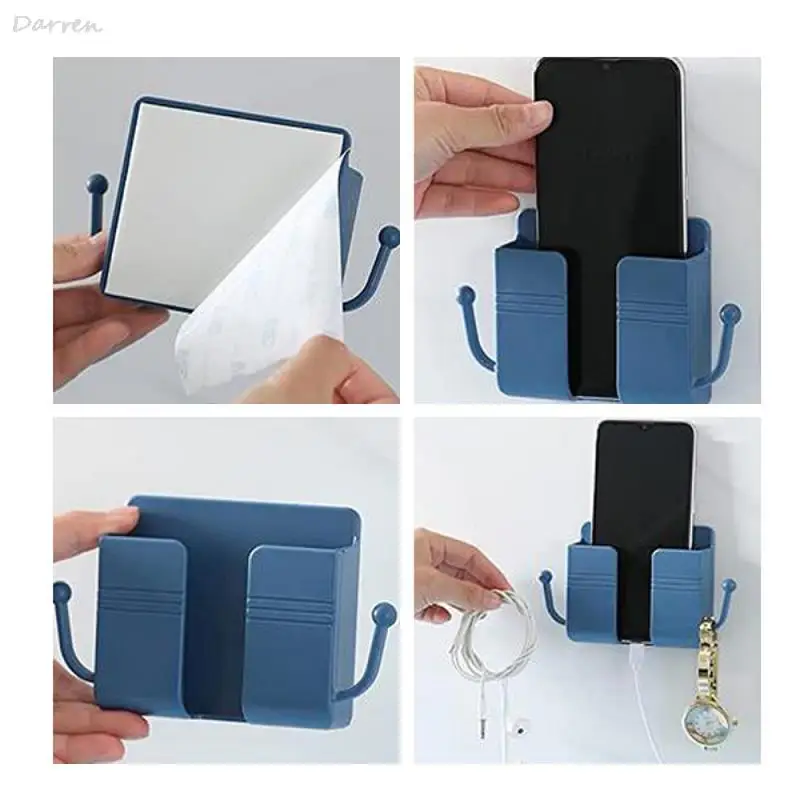 2PCS Wall Mount Phone Holder Self-Adhesive Wall Organizer Storage Box Plastic Charging Phone Stand Brackets Holder for Bedroom 6