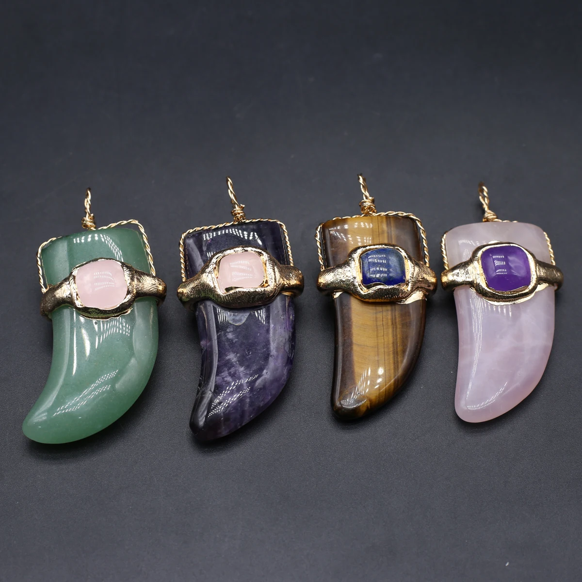 4PCS Random Natural Stone Green Aventurine Amethysts Rose Quartz Pendant Jewelry Making DIY Necklace Earrings Accessories Gift