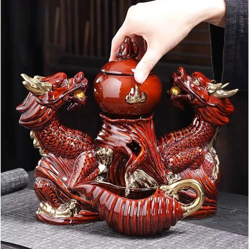 High-grade Dragon Tea Set Chinese Tea Set High-end Kung Fu Teaset Ceramics Teapot Tea Cup Set Travel Tea Set  Automatic Tea Set