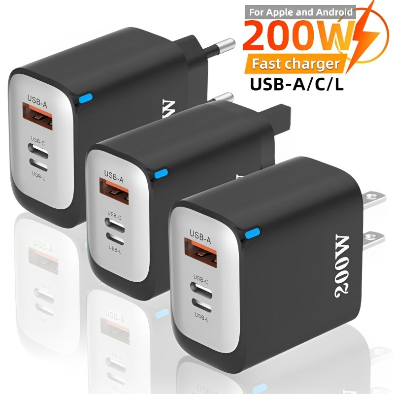 200W USB C PD Charger Quick Charge Fast Charging TypeC Phone Charger Adapter EU UK US Plug Cellphone Universal New Power Adapter