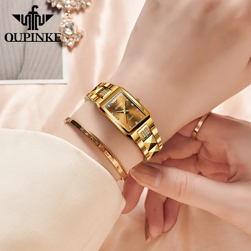 Oupinke Women's Watches Luxury Fashion Gold Tungsten Steel Original Watch For Lady Original Swiss Quartz Movement Waterproof New, Alina Gadgets