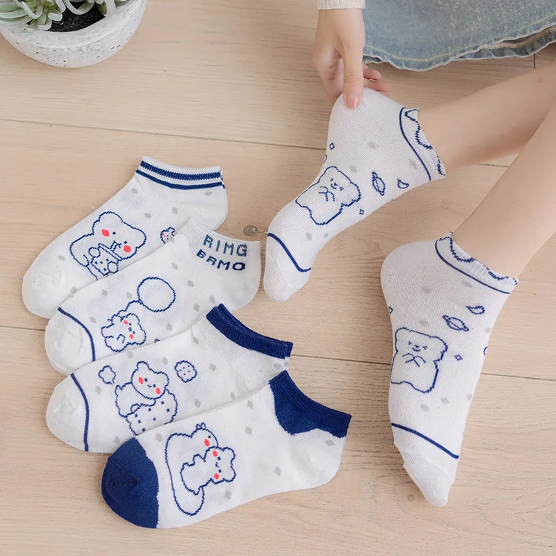 

5Pairs Women Sock 2023 New Summer Sport Short Socks Girl Cute Cartoon Cotton Ankle Meias Sock Female Breathable Calcetines Mujer