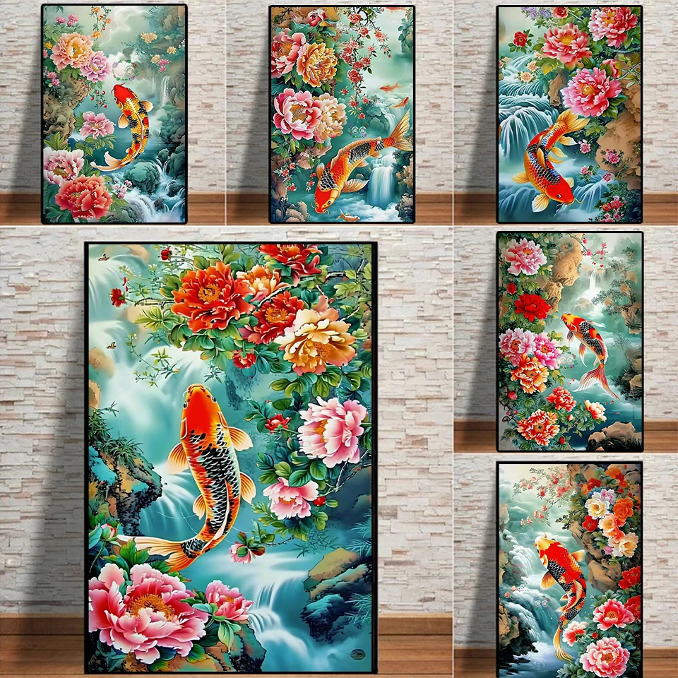 

Diamond Painting Cross Embroidery Modern Wall Art Goldfish Flower Landscape 5DDIY Mosaic Embroidery Home Decoration